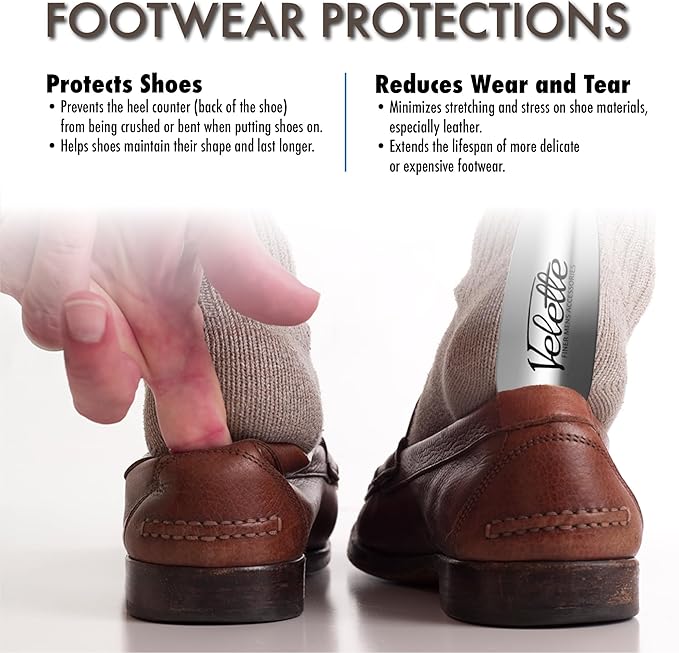 Velette Metal Shoehorn - 2 Pack 7.5" Long Shoe Horn, Travel Shoe Horn for Kids, Men & Women - Shoes Helper, Spoon, Travel Size Shoehorn for Boots, Shoes, Sneakers, Heels and More