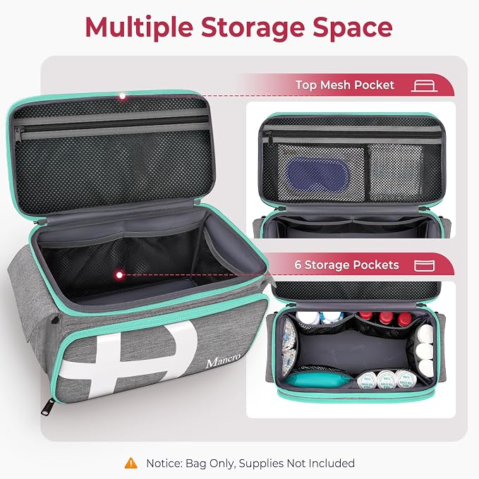 Mancro First Aid Bags Empty, Medical Travel Bag with Multi Pockets | Pill Bottle Organizer for Travel, Home Storage, Trauma Bag for EMT, Doctor, Emergency Bag for Medicine, Medical Supplies