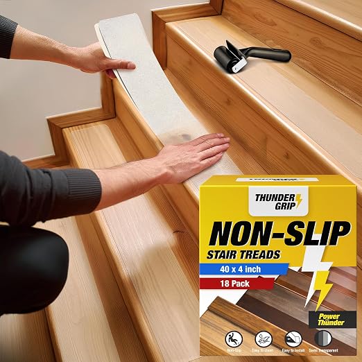 Clear Stair Treads Non-Slip Indoor 40" x 4" 18-Pack - Stair Grips for Wood