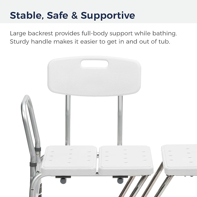 Drive Medical Splash Defense Tub Transfer Bench for Bathtub - U-Shaped Shower Curtain Guard - Adjustable Height - Reversible Design - 400 Lb Capacity - Safe Bathing Aid - White