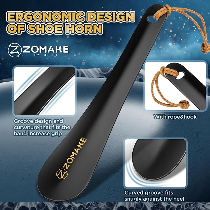 ZOMAKE Metal Shoe Horn, Small Travel Shoehorn for Men Women Kids, 5.9''/7.3''/7.5'' Portable Shoe Spoon Helper