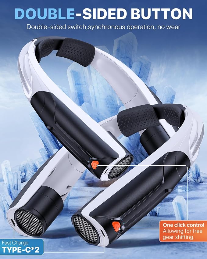 AaoLin Portable Neck Fan with 6000mAh Battery, USB-C Rechargeable, Black Hands-Free Personal Fan 6 Speeds, 6-20Hrs Cooling for Outdoor Sports/Gym/Office, Adjustable 11oz Lightweight, Neck Cooler