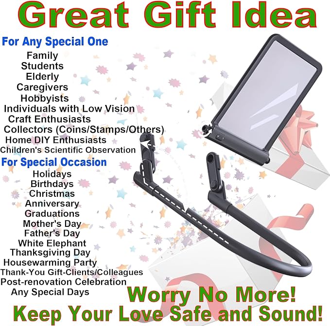 2-Pack Hands-Free Magnifying Glass with Light 40LED, Rechargeable | 3 Color Light, Detachable Gooseneck, Anti-Glare 4.6"×6.5" Lens for Reading, Crafts, Needlework, Stitch & Low Vision Seniors