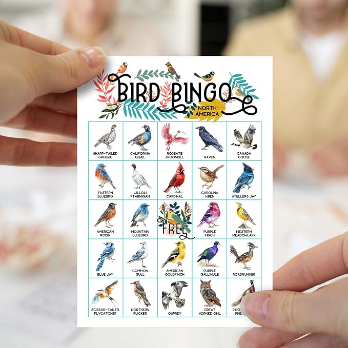 Bird Bingo Game Cards, North America Bingo Game for Adults, Backyard Birding Cards Supplies, Animal Birthday Party Decor Favors, Card Gifts for Bird Lovers Women Friends Family Holiday, 01
