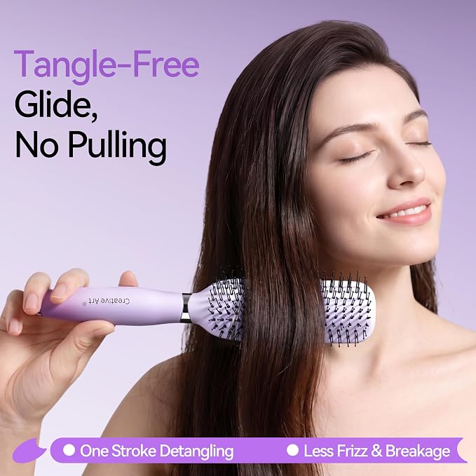 Detangling & Styling Hair Brush for Women Men, Wet& Dry Detangler Hairbrush | Dual-Length Nylon Bristles for Straight to Curly Hair Types, Eliminates Knots & Reduces Breakage, Purple Gradient