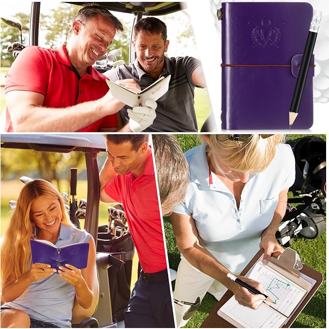 Yexiya Golf Scorecard Book with Pencil, Leather Golf Journal Scorecard Holder Accessories Notebook Log Pocket Score Cart Book Gift for Men Golfers, Sports and Outdoor Club Accessories