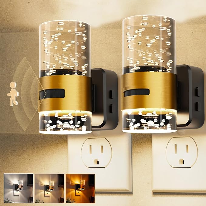 L LOHAS LED Motion Sensor Night Light, 2 Pack Bubble Night Light | 3CCT Color Temperature Change Night Lights Plug into Wall, Dimmable Nightlights, Dusk to Dawn Sensor, Rooms Bathroom Hallway