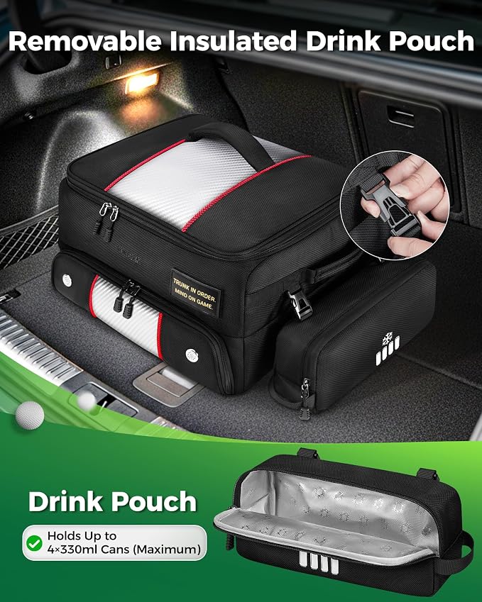 YOREPEK Upgraded Golf Trunk Organizer with Removable Insulated Pouch | Golf Gifts for Men, Golf Organizer with Dust-Proof Protective Layer, Multi-Compartment fit 2 Pairs of Shoes, Golfing Stuff