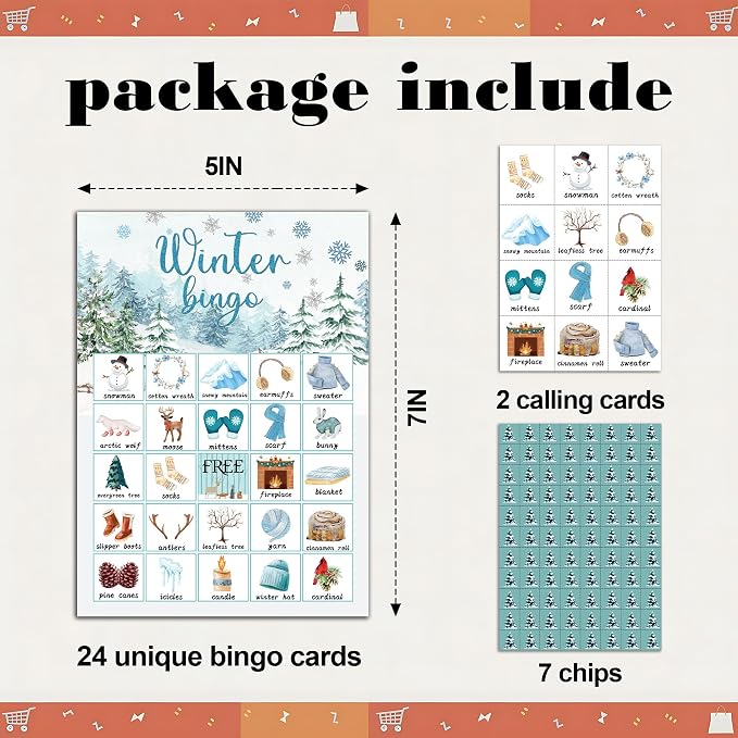 Christmas Party Bingo Game Cards, Winter Bingo Set for Adults Large Group, Winter Holiday Fun Party Games, Xmas Activities Icebreaker Games, for Family Friends, 02