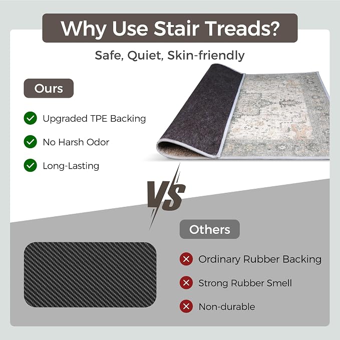 sarben 30"x30" Non Slip Stair Treads for Wooden Steps 1 Pack, Taupe | Peel and Stick Carpet Stair Runner with TPE Adhesive Backing, Carpet for Added Safety, Pet and Senior Friendly