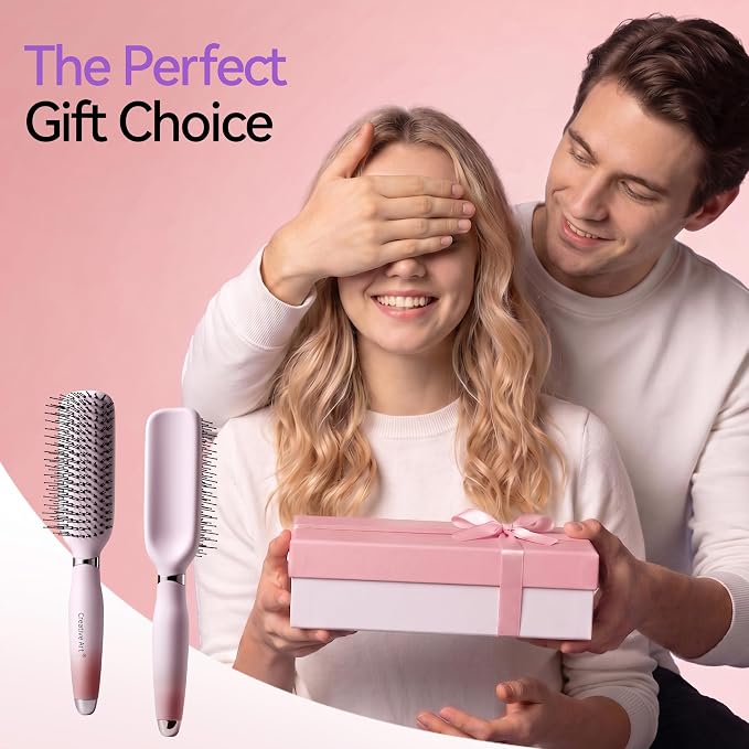 Detangling & Styling Hair Brush for Women Men, Wet& Dry Detangler Hairbrush | Dual-Length Nylon Bristles for Straight to Curly Hair Types, Eliminates Knots & Reduces Breakage, Pink Gradient