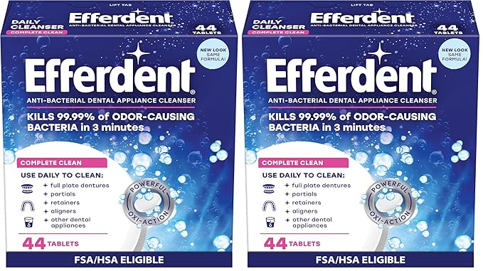 Efferdent Denture Cleanser Tablets, Complete Clean, Cleanser for Retainer and Dental Appliances, 44 Tablets (Pack of 2)