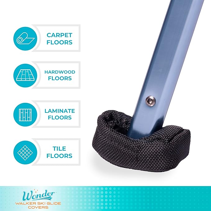 Stander Wonder Walker Ski Glide Sock Covers, Universal Walker Accessories for Standard Walkers, Fabric Floor Protectors for Seniors, Fits Most Walker Ski Glides, Compatible with Stander Wonder Walkers