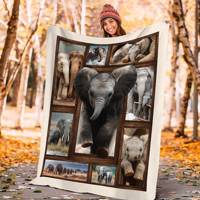 Yibuda Elephant Family Blanket Cute Elephant Flannel Plush Throw Blanket Cozy Wildlife Animal Decor Fleece Stuff Blanket Gifts for Lover Girls Boys Kids Adults Women Bed Travel 60"x80"