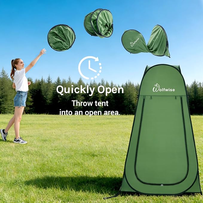 WolfWise Pop Up Shower Tent for Camping Essentials, Compact & Lightweight | Portable Instant Changing Tent with Window & Carry Bag, Privacy Dressing Room Bathroom for Outdoor, 6'3"/6'11" H