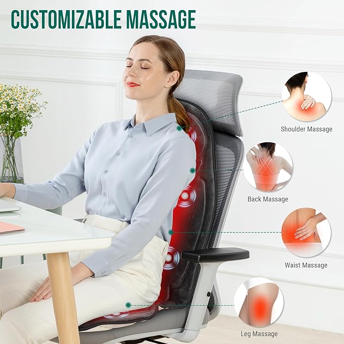Snailax Back Massager with Heat, Vibration Massage Seat Cushion with 6 Vibrating Motors and 2 Heat Levels, Massage Chair Pad for Home Office use, Gifts for Him Her