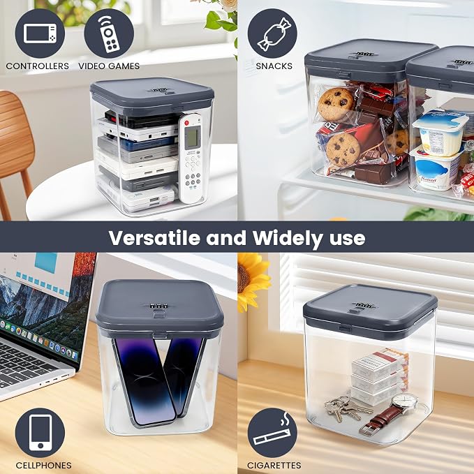 Small Lock Box for Safe Medication,Clear Lock Box with Combination Code,Locked Medicine for Pills First Aid,Lockable storage box for Snack/Fridge/Food/Phone medicine Organizer 5.5x5.5x5.6in