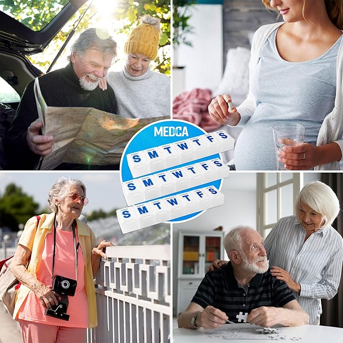 Weekly Pill Organizer - 7-Day Pill Planner Extra Large Pill Planner and Daily Pill Organizer and Medicine Reminder, Monday to Sunday Compartments - BPA Free - Travel Pill Box Case (Pack of 3)