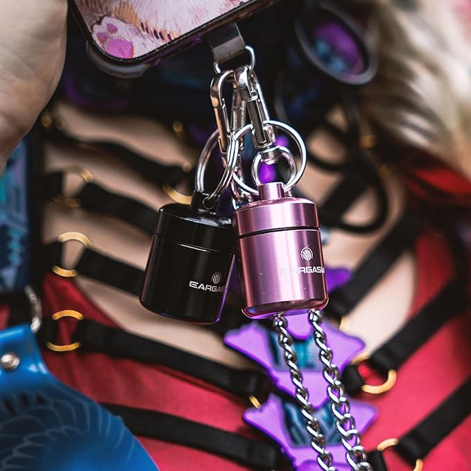 Eargasm Keychain Earplug Travel Carrying Case - Convenient Metal Waterproof Keychain Container Perfect for Traveling with Ear-Plugs, Pills, Medicine and Small Items On-The-Go - Black, 1.06 in x 1.6 in