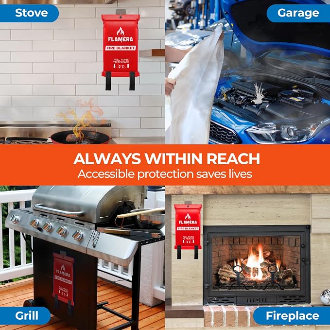 Emergency Fire Blanket for Home and Kitchen (4-Pack) Fireproof and Fire Suppression Blanket | 40"x40" Fiberglass Fire Blankets for Home Safety, Camping, and Office - Fire Retardant Blankets for Fires