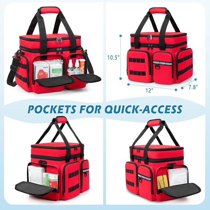 Marscamd Medicine Organizer Bag with Insulated Pocket, Red (Bag Only) | Pill Bottle Storage Bag with 4 Customized Dividers & Shoulder Strap for Medication, Insulin and First Aid Supplies