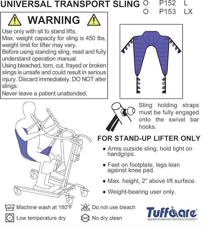 Transport Sling for Sit to Stand Lifts Compatible with Tuffcare, Hoyer, Invacare, McKesson, Drive, Lumex, Medline, Joerns and Other Patient Lifts Solid Fabric Polyester (Large)