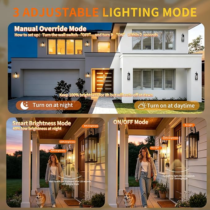 20 Inch Motion Sensor Dawn to Dusk Outdoor Sensor Light Fixture Anti-Rust Exterior Wall Lighting Waterproof Outdoor Wall Lantern for Porch Patio Front Door Garage