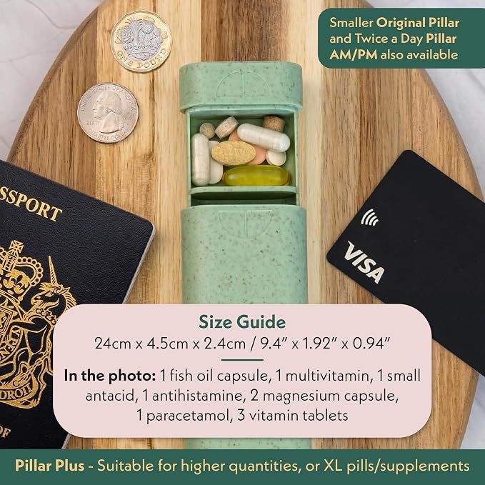Pillar Plus - Aesthetic 7 XL Day Pill Organizer | BPA-Free Wheat Straw Medicine Case | Pretty Travel & Home Tablet Vitamin Organizer | Cute Weekly Pill Box | Travel Medicine Organizer (Slate Grey)