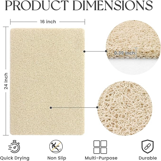 Bathtub Mat Non Slip, 24x16 Inch Shower Mats for Inside Shower, PVC Loofah Bathroom Mat Quick Dry with Drain Hole, Phthalate-Free Bath Mats for Shower Bathroom Tub and Wet Areas (Beige)