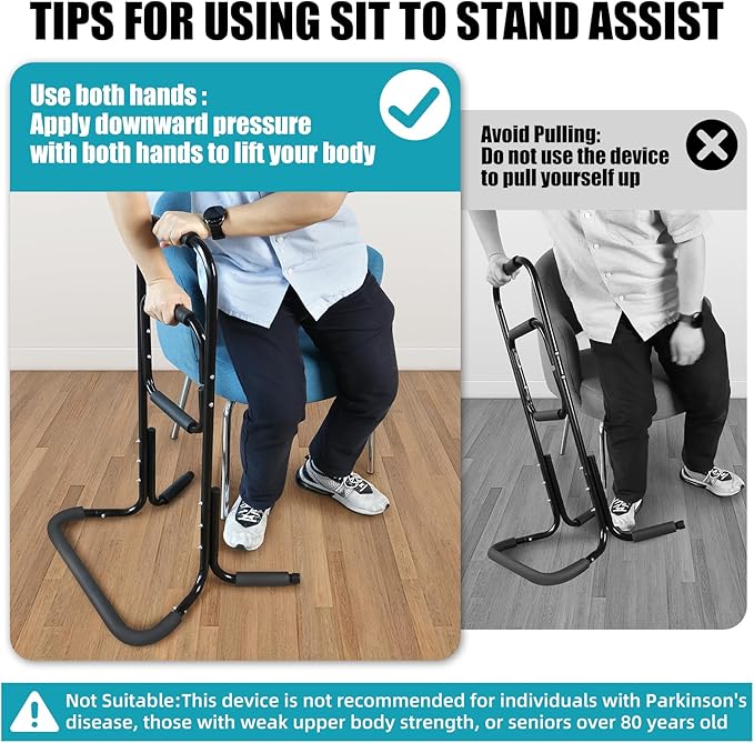 Metal Chair Assist for Seniors - 21"L×18"W×33"H Stand Assist Devices with Extra-Wide Base, Mobility Aid to Help You Get Up from Floor Couch Bed, Standing Supports Fall Prevention, Black