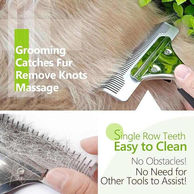 Dog Brush for Shedding, Undercoat Rake for Dogs & Cats, 6" Wide Dual Length Stainless Steel Teeth Deshedding Grooming Brush for Long & Short Haired Pets, Comfort Grip, Easy Clean - Black