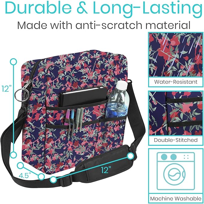 Vive Wheelchair Bag - Machine Washable, Double-Stitched, Water-Resistant Accessory Backpack for Rollators, Wheel Chairs, Walkers - Pouch with XL Pockets & Straps for Quick Installation