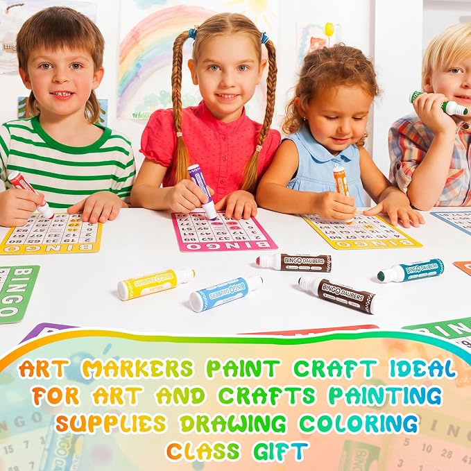 Crtiin 48 Pack Mixed Colors Set of Bingo Daubers Bingo Dabbers Dot Markers Bulk Paint Dotters Craft Ideal for Art and Crafts Painting Supplies Drawing Coloring Class Pre School Adult Gift (8 Colors)