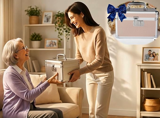 Lockable Medicine Storage Box w/Keys, Medium Gold Aluminum Case | Champagne Gold Lockable Pill Bottle Organizer, Portable Aluminum Frame Storage for Home Decor & Gift for Family & Loved Ones
