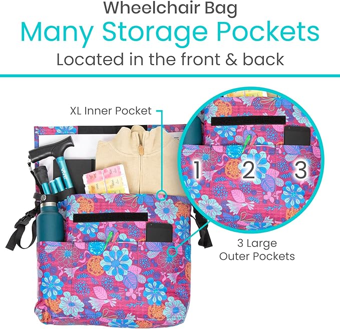 Vive XL Wheelchair Bag - Waterproof, Scratch-Resistant, Double-Stitched, Machine Washable Accessory for Adults, Seniors, 15 Colors - Storage Walker Backpack to Hang on Back of Wheel Chair