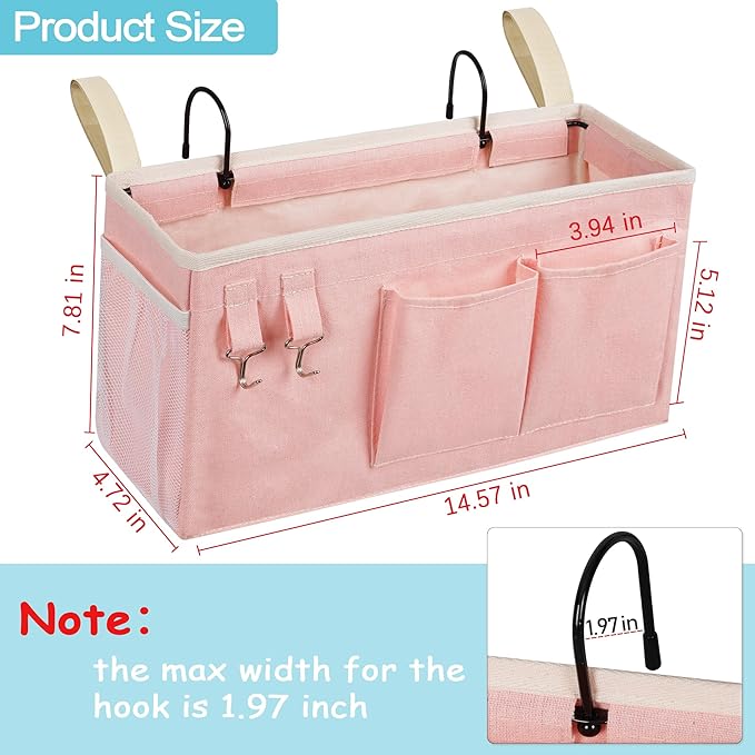 Bedside Caddy, Bedside Storage Bag Hanging Organizer for Bunk Dorm Bed Rail | Bed Caddy with Hooks, Top Bunks and Dorm Essentials for Water, Tissues, Tablets, Books, Phones, Remotes and Other Necessories