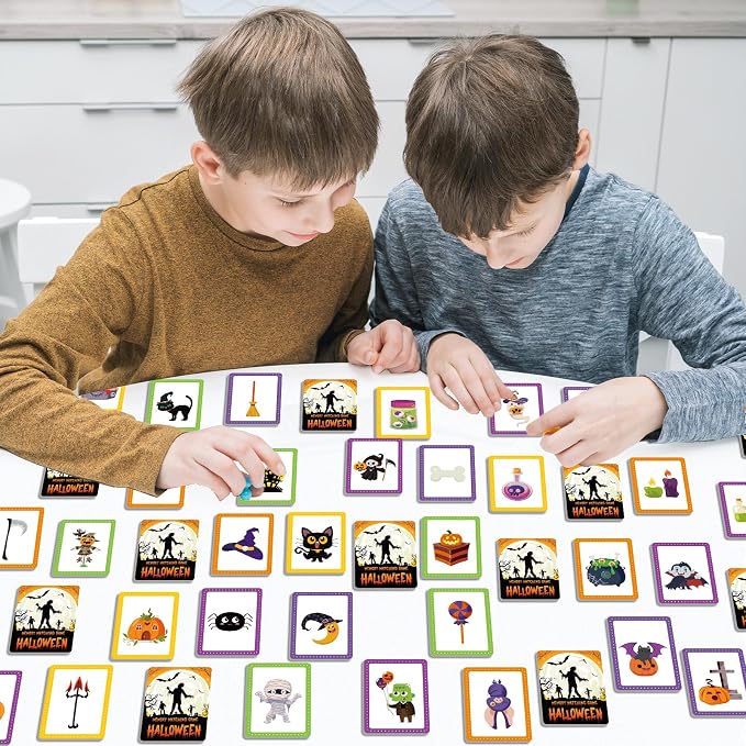 gisgfim 100 PCS Memory Matching Game Happy Halloween Concentration Memory Games Card for Kids Educational Ages 3-8 A Fun & Fast Halloween Theme Matching Games