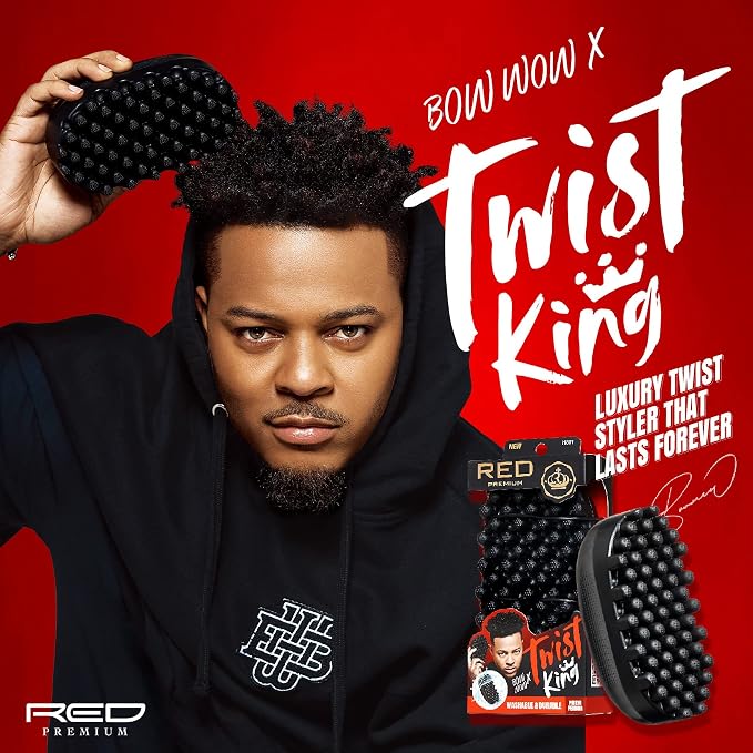 Red by Kiss Bowwow Twist King Premium Luxury Twist Styler Comb Brush, Durable Washable Alternative for Sponge for Barbers and Daily Use, Ideal for Afro, Curly, Coiled, 4C Hair