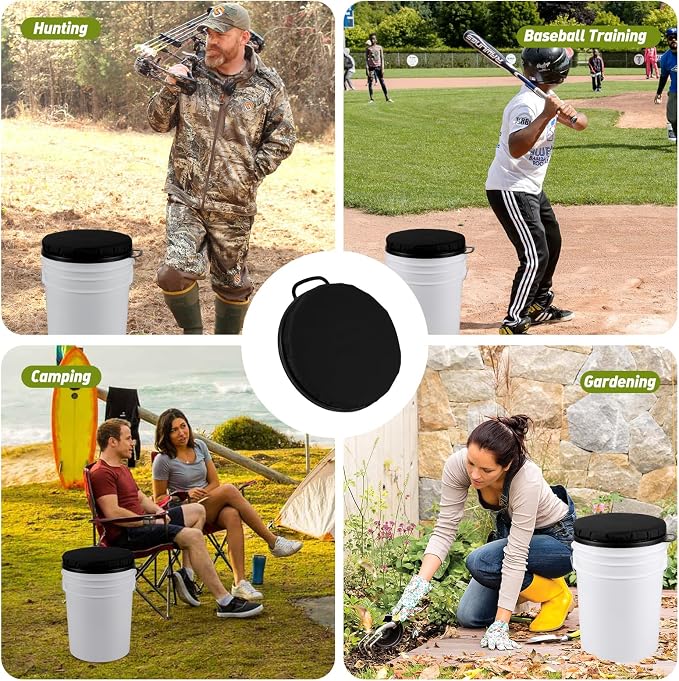 5 Gallon Bucket Seat, 360-Degree Swivel Seat Foam Cushion Bucket Seat Lid with Waterproof Cover for Dove Duck Hunting, Fishing, Baseball, Gardening and Camping