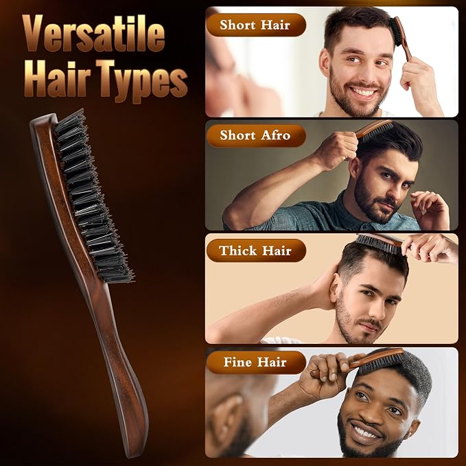 STYLEMATE Hair Brush for Men, Mens Nylon Stiff Bristles Hard Firm Hair Brush for Thick Hair, Slick Back Natural Black Walnut Wooden Handle for Smoothing, Detangling, Styling