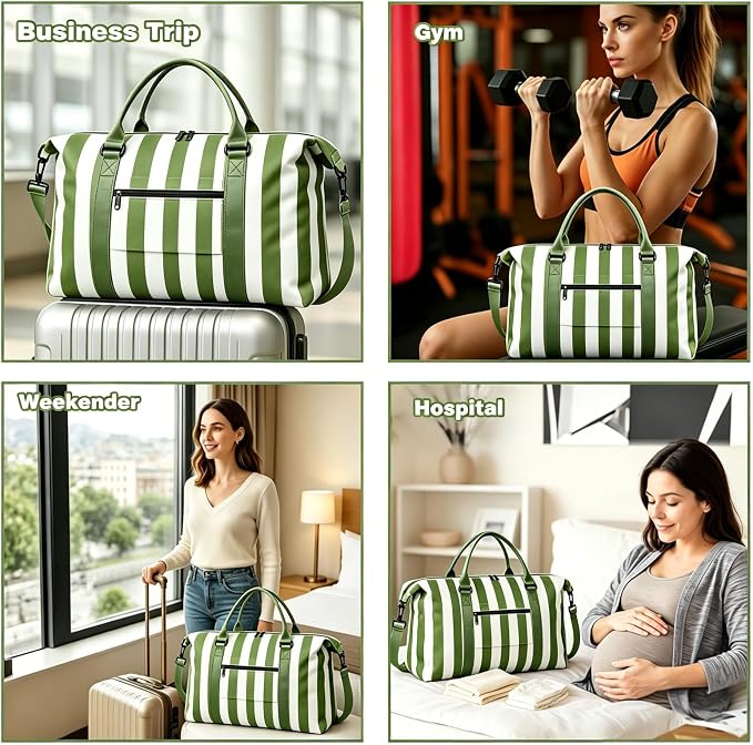 Travel Duffle Bag for Women, Carry On Weekender Tote with Trolley Sleeve | Waterproof overnight bag for gym, sports, hospital stays, labor and delivery; spacious carry-on design for short trips.