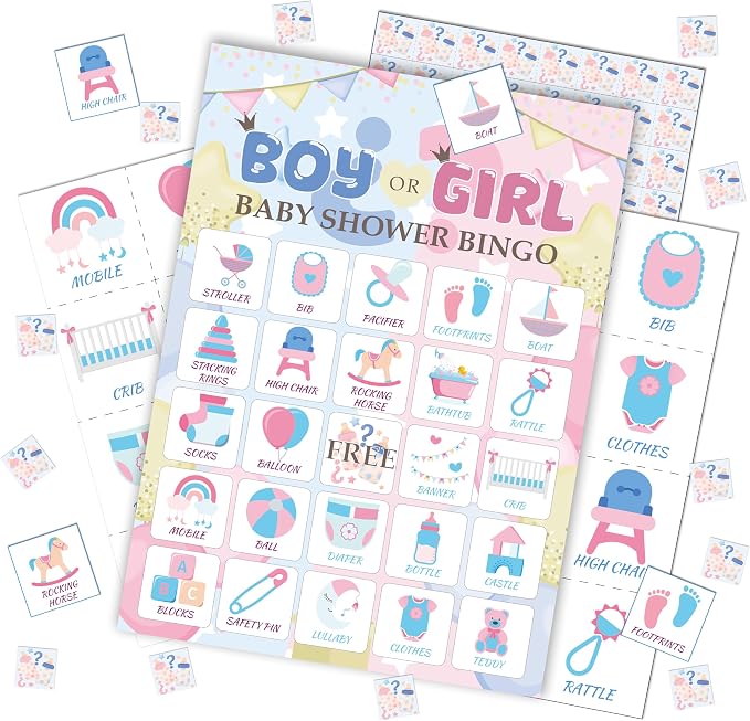 Gender Reveal Bingo Game Cards - 24 Players Neutral Baby Shower Activities for Family and Friends, Pregnancy Announcement Bingo Cards for Adults, Holiday Party Supplies Favors