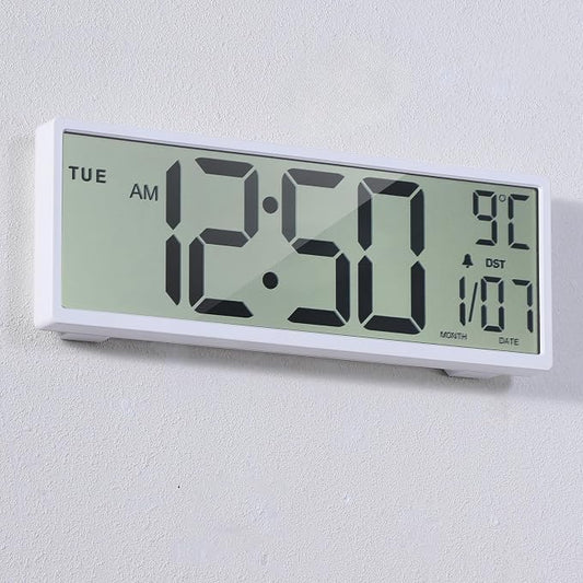 15" Large Digital Wall Clock Battery Operated Black, Clock with Large Display Numbers, Calendar, Auto DST, Clocks for Living Room, Kitchen, Office, Bedroom