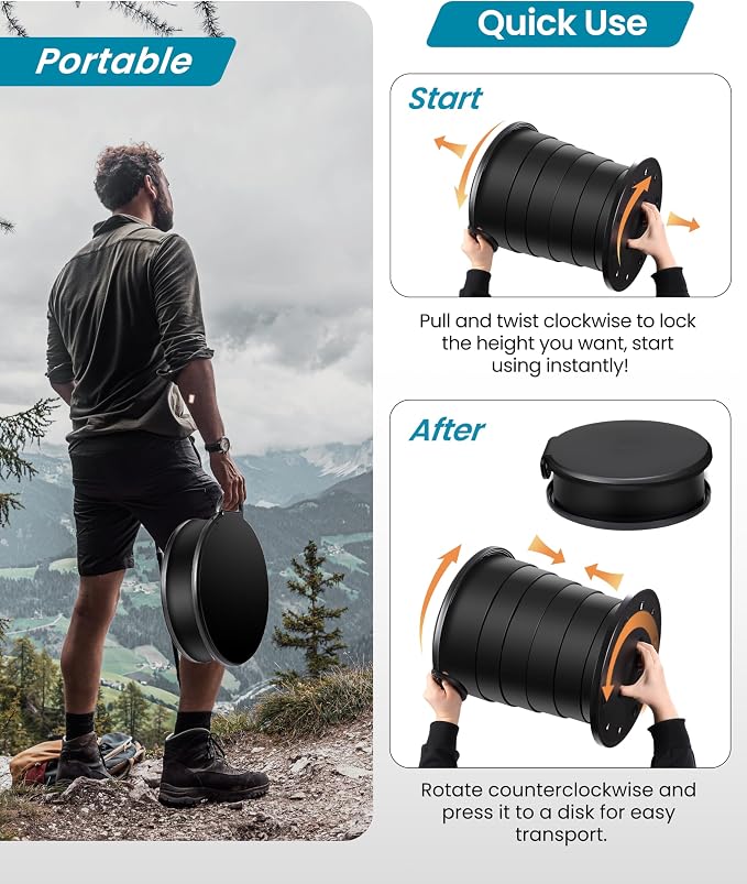 Upgrade Retractable Portable Toilet Travel Toilet Adjustable Height Camping Toilet Portable Potty for Adults Kids, Foldable Portable Toilet for Camping/Car