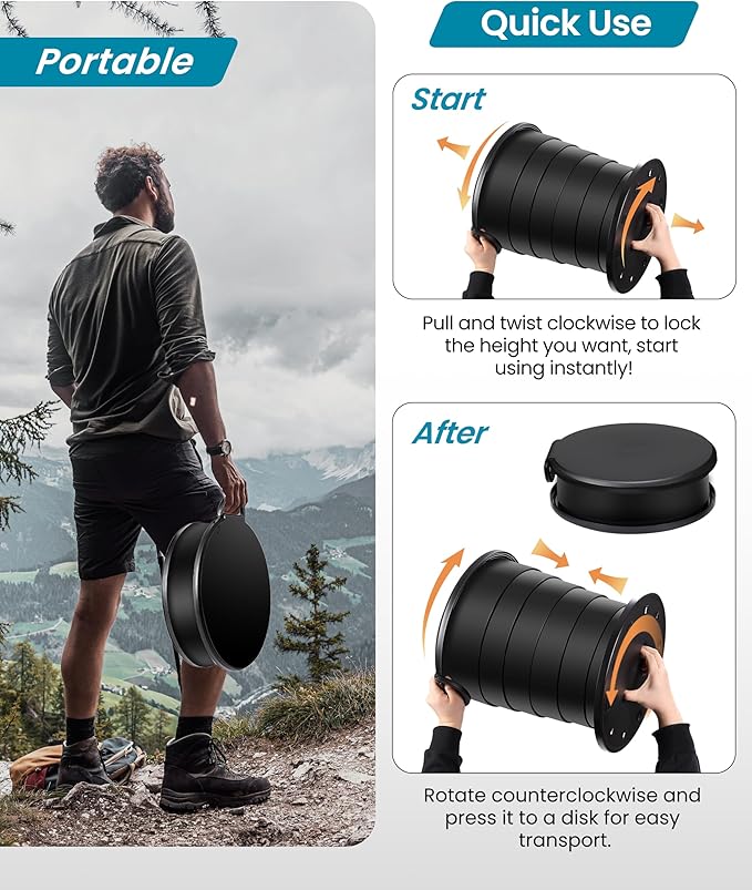 Upgrade Retractable Portable Toilet Travel Toilet Adjustable Height Camping Toilet Portable Potty for Adults Kids, Foldable Portable Toilet for Camping/Car