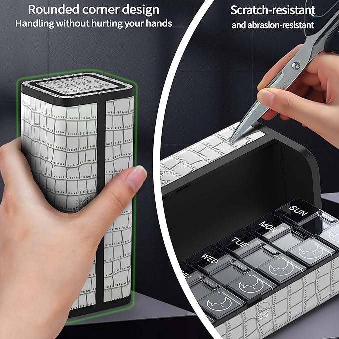 Weekly Pill Organizer 2 Times a Day, AM PM Compact Pill Box 7 Day, Twice Daily Medicine Organizer with Labels, Portable Business Travel Pill Case for Vitamins and Supplement (White)