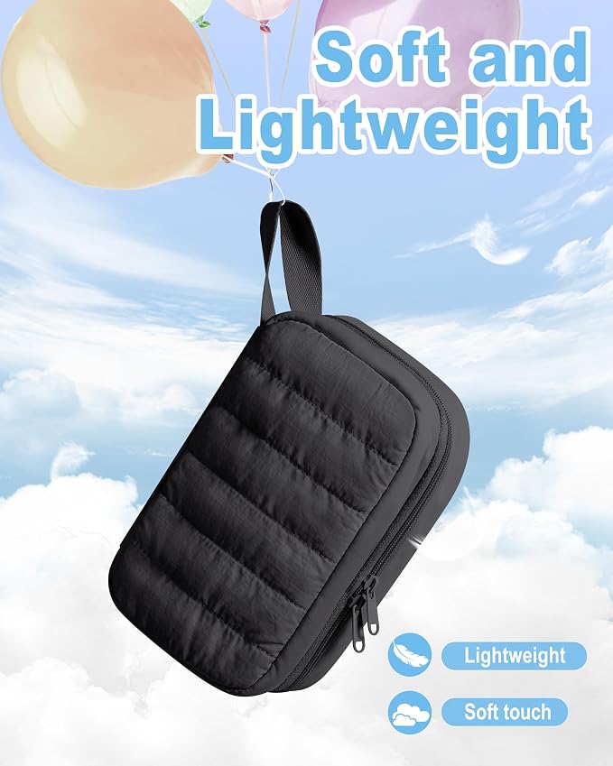 Marscamd Puffy Diabetes Travel Case with 2 Ice Packs, Insulin Cooler Travel Case with Multiple Pockets, Black
