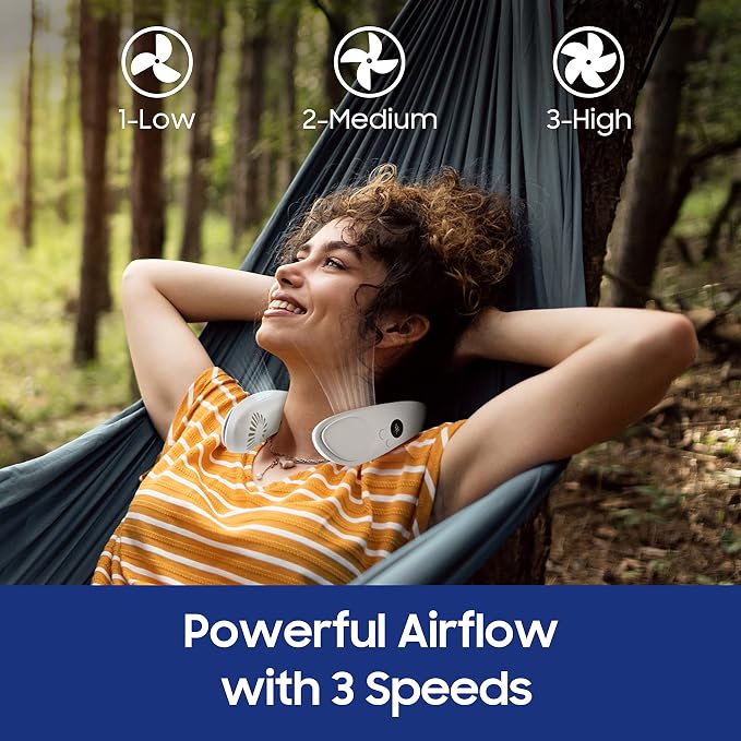 HomePlus Cooling Neck Fan, 2-in-1 Neck Air Conditioner Portable Rechargeable, Wearable Personal Fan, 4400mAh Large Battery, Ergonomic Design, White