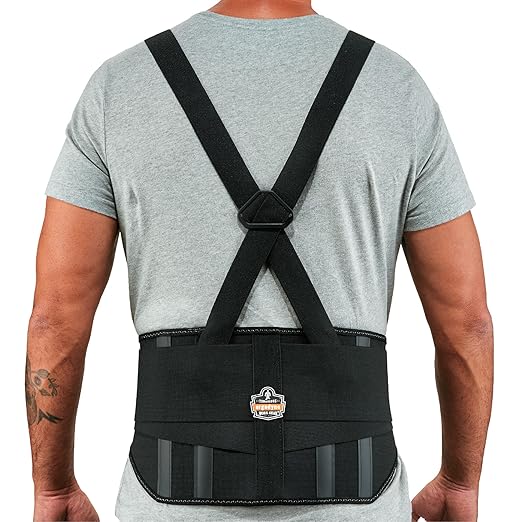 Ergodyne ProFlex 1600 Back Support Brace, 9" Extended Support, High Cut Front For Mobility,Black,2X-Large