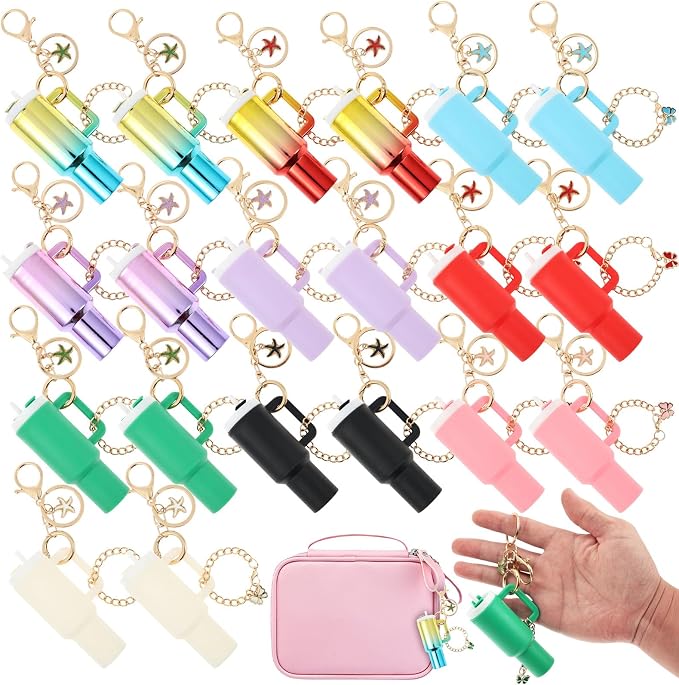 16PCS Mini Tumbler Keychain Accessories for Stanley Cup Cute Chapstick Holder Key Chain Charms for Women Men Girls